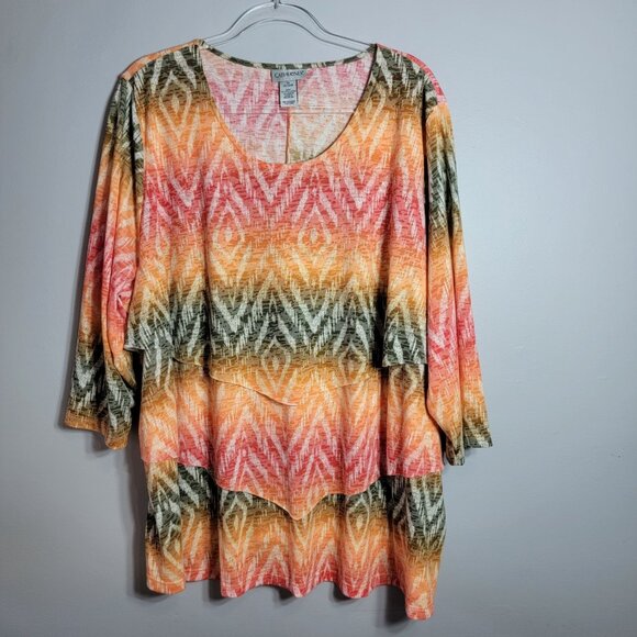 Catherines Womens Top Plus Size 3X 22/24W Layered 3/4 Sleeve Soft Stretch Rayon - Picture 2 of 7